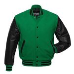 Stewart & Strauss Letterman Jacket (37 Team Colors) - Varsity Jacket Wool & Leather Sleeves - XXS to 6XL - - Medium Kelly Green Black