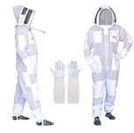 Bee Stars 3 Layer Bee Suit With Fencing Veil And One Pair Beekeeping Gloves Ventilated Protective Sting Proof Beekeeping Suit, White, Small