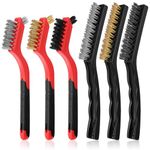 6Pcs Wire Brush Set, Stainless Steel/Brass/Nylon Brushes Paint Scrubbing Metal Rust Remover Brushes for Welding Slag Cleaning