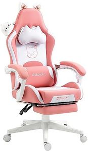 Dowinx Gaming Chair Cute with Cat Ears and Massage Lumbar Support, Ergonomic Computer Chair for Girl with Footrest and Headrest, Comfortable Reclining Game Chair 290lbs for Adult, Teen, Pink Cat