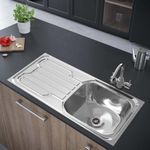 Johnson Ruby SS204 Stainless Steel Kitchen Sink with Drain Board and Waste Coupling | 37"x 18"x 8" | 1 Year Warranty | Modern, Durable |