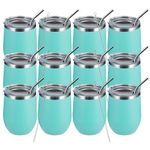 MEWAY 12oz/12 Pack Wine Tumbler Glasses with Lid -Double Wall Vacuum Stainless Steel Travel Tumbler Mug,Stemless Insulated Wine Cup for,Coffee,Cocktails,Gifts (Light Green,Set of 12)