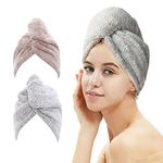 M-bestl 2 Pack Hair Drying Towels, Hair Wrap Towels, Super Absorbent Carbon fiber Hair Turban Towel with Button Design to Dry Hair Quickly（star gray& star pink