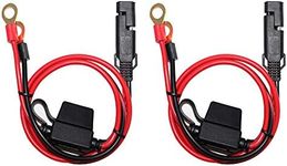 [2 PACK] SPARKING 2FT Motorcycle Battery Charger Cord, Sae to O Ring Terminal Quick Disconnect Assembly Extension Cable, Sae 2Pin Wire Harness Reverse Polarity Adapter Port Accessory, 10A Fuse