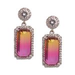 Sonateomber Purple Austrian Aurora Square Crystal Drop Earrings Flower Stud For Women Teen Girls – Large Sparkly Rectangle CZ Rhinestone Gold Dangle Statement Birthstone Earing Dangling Prom Wedding Bridal Accessories Jewelry Gift