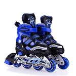 Rylan 4 Wheels Adjustable Inline Skates Skating Shoes for Boys Kids Girls Skating Shoe Adjustable Roller Blades Age 6 to 15 Years PU Strong Wheels Aluminium with LED Flash Light on Wheels (Blue).