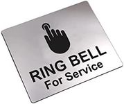 Ring Bell For Service Sign Adhesive Waterproof Sticker or Door Notice, SILVER/GOLD/BLACK engraved with Universal Icon Symbol and Text (Small Size 4.7" x 3.9") (Silver)