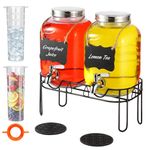 1 Gallon Drink Dispensers for Parties, 2 Pack Glass Drink Dispenser with Stand, 304 Stainless Steel Spigot 100% leak-proof, Iced Beverage Dispenser with Ice Core, Water Sangria Juice Sun Tea Lemonade