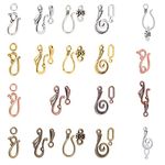 PandaHall 120 Sets 15 Styles S Hook Ring Toggle Clasps Tibetan Style Hook and Eye Clasps Hook Eye Toggle Cord Rope End Clasps Connector Beads for Necklace Bracelet Jewellery Making