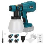 WaxPar Cordless Paint Sprayer Compatible with Makita 18V LXT Battery Handheld HVLP Paint Gun Sprayer Gun with Container, 4 Pics Nozzles 1.0mm/1.8mm//2.5mm/3mm, 3 Patterns (Battery NOT Included)