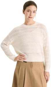 Serathinan Luxury 100% Linen Sequin Women's Hollow Out Pullover Elegant Round Neck Loose Knitted Sweater Clothing, BL4611431 (US, Alpha, Medium, Regular, Regular, Off-White)