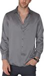 Bowrain Men's Satin Luxury Slim Fit Shirt, (Grey), (Large)