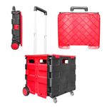 Berry 40 KG Foldable Shopping Trolley - Red & Black, Plastic Trolley Cart with 4 Wheels and Lid, Portable Cart with Telescopic Handle, Multipurpose Utility Cart for Shopping, Teacher, Laundry