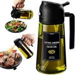 CXINYI - 16oz/470ml Olive Oil Dispenser for Kitchen with Stickers - 2 in 1 Olive Oil Sprayer for Cooking, Air Fryer, and Salad, Black (Light-Proof Kitchen Gadget)