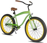 HH HILAND Adult Fat Tire Beach Cruiser Bike, Wide 26 x 3 Inch Wide Wheels, Single Speed Cruiser Bike with Coaster Brakes for Men Mens Women Green