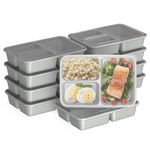 Bentgo Prep 3-Compartment Meal-Prep Containers with Custom-Fit Lids - Microwaveable, Durable, Reusable, BPA-Free, Freezer and Dishwasher Safe Food Storage Containers - 10 Trays & 10 Lids (Silver)