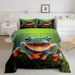 Frog Bedding Set Tropical Amphibian Comforter Set for Kids Boys Girls 3D Animal Theme Comforter Tropical Nature Theme Decor Quilt Set Bedroom Collection 3Pcs Full Size