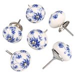 Sourcingmap 6 Pieces Vintage Shabby Knobs Floral Hand Painted Ceramic Pumpkin Cupboard Wardrobe Cabinet Drawer Door Handles Pulls Knob, Blue and White Flower