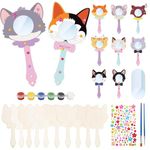 Fennoral 10 Pack Wooden Mirror Craft for Kids Decorate You Own Cat Mirrors for Girls DIY Paint Wooden Hand Mirror for Art Activities Halloween Birthday Gift