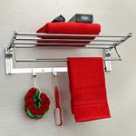 Plantex Stainless Steel High Grade Folding Towel Rack for Bathroom/Towel Stand/Hanger/Bathroom Accessories (24 Inch-Dual Tone Silver)