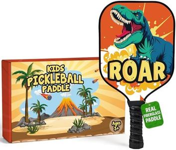 Dany x Kevin Kids Pickleball Paddle - Dinosaur Design | Lightweight Fiberglass Paddle for Children Under 12 (Only 0.37 lbs) | Small Grip for Easy Handling | Junior Youth Paddle for Boys & Girls