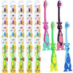 100 Pcs Kids Toothbrushes Bulk Cute Kangaroo Children's Toothbrush with Covers and Suction Cup, Individually Wrapped Soft Bristles Manual Baby Toothbrushes for School Daycare Travel Oral Hygiene