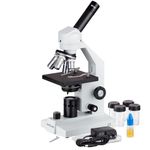 AmScope M500-LED Cordless Monocular Compound Microscope, WF10x Eyepiece, 40x-1000x Magnification, Anti-Mold Optics, LED Illumination, Brightfield, Abbe Condenser, Coarse and Fine Focus