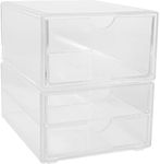 Martha Stewart Brody 2 Pack Desk Organizers, Single Drawer Box and 2 Drawer Box, Stackable Plastic Storage for Office, Bathroom, Countertop, Dorm, 6" x 7.5", Clear