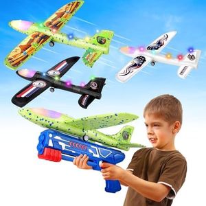 3 Pack Airplane Launcher Toy, 12.6" Foam Airplane Led Plane, 2 Flight Mode Catapult Plane Boy Toys with 3 DIY Stickers, Outdoor Flying Toys for Kids Gifts for 4 5 6 7 8 9 10 12 Year Old Boys Girls