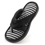 Zizor Women's Stripe Flip Flop Slipper with Memory Foam, Summer Spa Thong, House Open Toe Slide Sandal for Indoor, Black, 4.5-5.5 UK