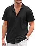 COOFANDY Mens Shirts Casual Short Sleeved Wrinkle Free Stretch Regular Fit Dress Shirt Men Button Up Beach Tops Black XL