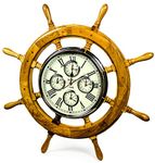 Premium Mahogany Crafted Large Nautical Ship's Wheel Times World Clock | Nautical Home Decor & Gifts | Nagina International (Mahogany, 30 Inches)