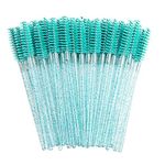 100 Pack Multicolor Disposable Mascara Wands Disposable Eyelash Mascara Eyebrow Brushes Applicator Makeup Cosmetic Brush with Crystal Handle for Eyelash Extensions Mascara Use Extension Supplies Applicator Makeup Brush Kits (100Pcs Aquamarine)