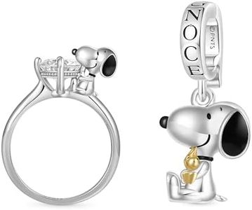 GNOCE Peanuts Snoopy Hug charm White Diamond Ring for Women, S925 Sterling Silver Ring for Her Wife, Valentine‘s Day, Mother’s Day Jewelry