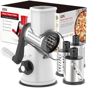 Cheese Grater Rotary, Rotary Grater for Kitchen, Kitchen Grater Vegetable Slicer with 3 Drum Blades, Fast Cutting Cheese Shredder for Vegetables and Nuts