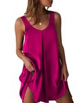 Ekouaer Women's Sleeveless V Neck Satin Nightgown, Rose Red, X-Large