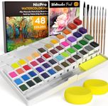 Nicpro 48 Colors Watercolor Paint Set with 8PCS Squirrel Paint Brushes, 25 Sheet Water Color Paper, 2 Water Brush Pens, Sponge, Water Colour Palette for Adult Beginner Artists with Travel Gift Box
