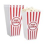 [Novelty Place] Plastic Red & White Striped Classic Popcorn Containers for Movie Night - 4" Square x 8" Deep (4 Pack)