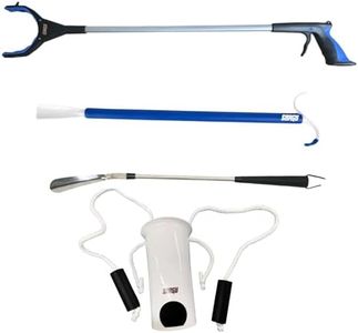 Long Shoe Horn, Grabber Reacher Tool, Sock Aid Device, and Sock Puller Aid Bundle by Shagu. Helpful Compression Sock Aid Device, Sock Puller Aid Easy On and Off, Long Shoehorn, and Trash Grabber Tool.