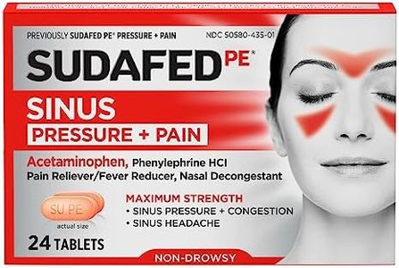 Sudafed PE Sinus Pressure + Pain Relief Tablets, Maximum Strength, Non-Drowsy, Acetaminophen, Pain Reliever, Fever Reducer, Phenylephrine HCl, Decongestant, Sinus Congestion Relief; 24 ct; Pack of 1