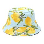 BYERCLUB Unisex Print Reversible Bucket Hat Fisherman Hats Multiple Color Washable Cotton Sun Hat (Lemon Blue)