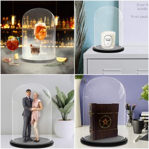 BELLE VOUS Glass Dome Cloche with Black Wooden Base, 30cm – Display Case for Fairy Lights, Centerpieces, Antiques
