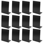 HEIHAK 12 Pack Heavy Duty Black Metal Bookends, L Shape Book Ends with Non-Slip Pads Bookend Shelf for Home, Office and Library