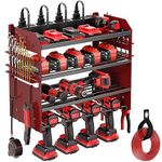 POKIPO Power Tool Organizer Wall Mount with Charging Station, Extended Large Heavy Duty 8 Drill Holder, Tool Storage in 4 Outlet Power Strip, Utility Rack with 4.92 ft Cord for Garage, Workbench