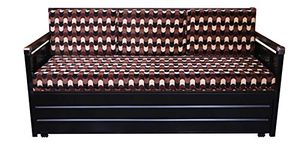 Royal Interiors Dotino 3 Seater Metal Sofa Cum Bed with Hydraulic Storage | King Size Sofa Cuma Bed | 3 Seater Sofa Set, Metal Sofa Set for Living Room (Matte Black Finish with Red Ball Design)