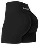 Sunzel Butt Scrunch Workout Shorts, Womens 5 Inch Seamless Butt Lifting High Waist Biker Shorts Stretch Spandex Booty Short Pockets for Gym Yoga Running Biking Cycling Solid Black