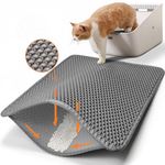 Conlun Cat Litter Mat Kitty Litter Trapping Mat Honeycomb Double Layer, Urine Waterproof, Easier to Clean, Litter Box Mat Scatter Control, Less Waste, Soft on Paws, Non-Slip (25" x 15", Gray)