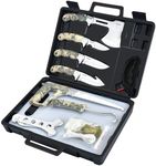 Jellas Hunting Knife Set, 13 Pieces Hunting Gear with Butcher Knife, Skinning Knife, Gut Hook, Bone Saw, Hard-Side Case, Fixed Blade Knife, Field Dressing Kit, Portable Butcher Game Processor Set