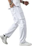 GORGLITTER Men's High Waist Baggy Jeans Wide Leg Denim Cargo Pants Contrast Stitching Skater Jeans Trousers White X-Large