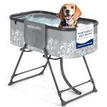 SereneLife Portable Dog Bath Tub - Foldable Elevated Dog Washing Station with Built-in Drain System - for Bathing Showering Grooming Pets Up to 130 LB (Gray + Black)